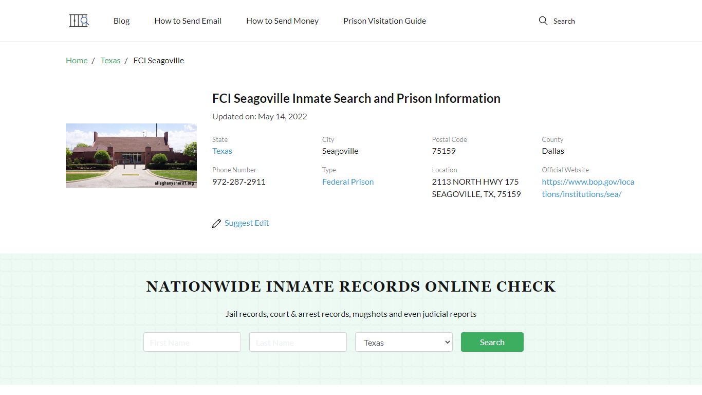 FCI Seagoville Inmate Search, Visitation, Phone no ...
