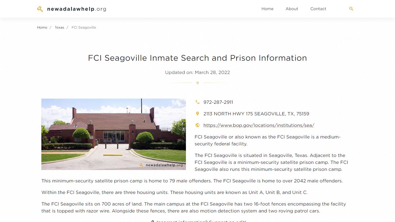 FCI Seagoville Inmate Search, Visitation, Phone no ...